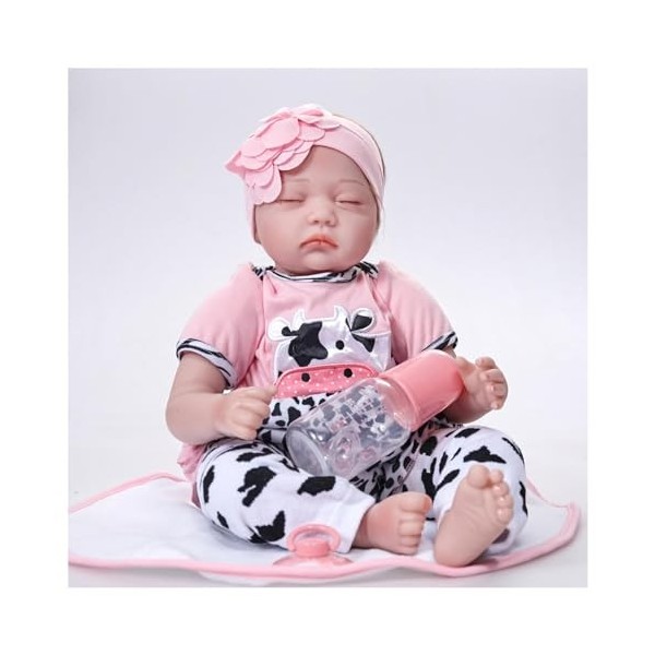 Bebe Reborn Fille Noir - 22 Pouces 55 Cm Poupées de bébé réalistes Faites à la Main de 22 Pouces Corps en Tissu Doux - Réalis