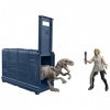 Jurassic World Coffret Cage et Dinosaure en Furie 9,5 cm avec 1 figurine exclusive Soyona, 1 figurine Atrociraptor et unité