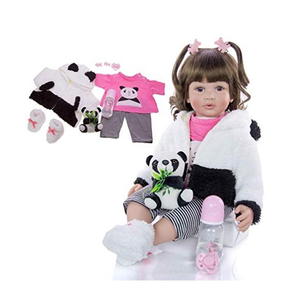 24 Pouces 60 Cm Yeux Bruns Et Cheveux Longs Poupée Reborn Princesse Fille Poupée, Corps en Coton De Silicone De Vinyle Souple