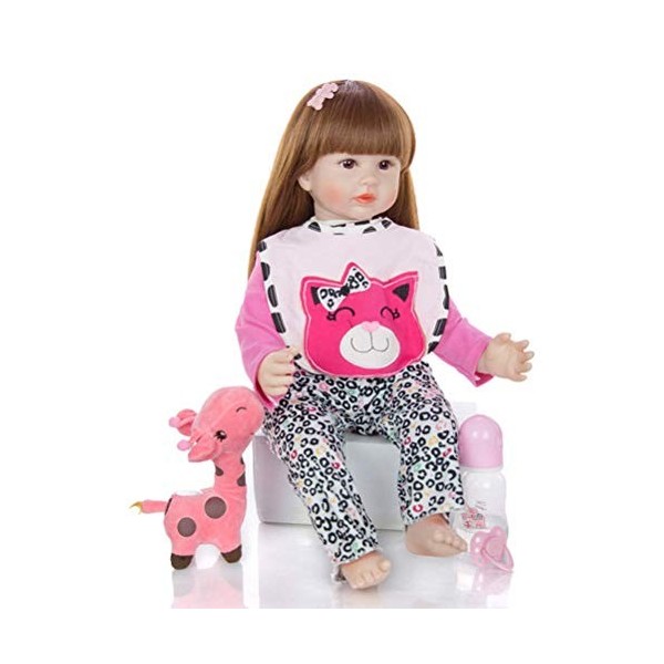 24 Pouces 60 Cm Yeux Bruns Et Cheveux Longs Poupée Reborn Princesse Fille Poupée, Corps en Coton De Silicone De Vinyle Souple