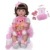 24 Pouces 60 Cm Yeux Bruns Et Cheveux Longs Poupée Reborn Princesse Fille Poupée, Corps en Coton De Silicone De Vinyle Souple