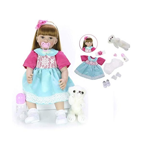 24 Pouces 60 Cm Yeux Bruns Et Cheveux Longs Poupée Reborn Princesse Fille Poupée, Corps en Coton De Silicone De Vinyle Souple