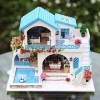Maison de poupée en Bois de Bricolage élégant, Mini Bricolage Bleu Villa Blanche Maison de poupée Jouet Kit avec Cache-poussi