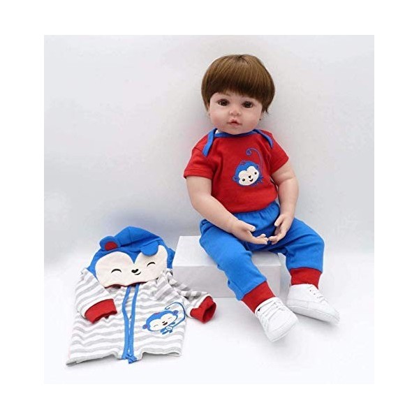 18 Pouces 48 Cm Silicone Reborn Bébé Poupée Réaliste Reborn Bébé Garçon Poupée avec Factice Magnétique Biue Poupée Biue Do