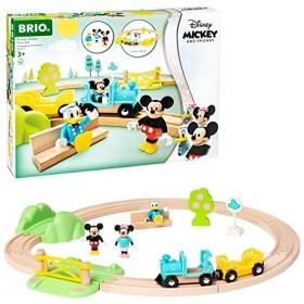 BRIO - 32277 - Circuit Mickey Mouse/Disney - Mickey and Friends - Coffret Complet 18 pièces - Circuit de Train en Bois - Joue