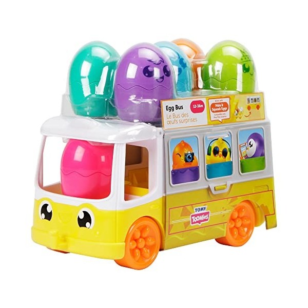 Toomies TOMY Hide and Squeak Egg Bus Baby Toy, Educational Shape Sorter with Colours and Sound, Easter Toy for Babies, Baby P