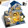 WonDerfulC Maison de poupée miniature en bois 3D à faire soi-même - Modèle de villa bleu - Puzzle éducatif avec lumières LED 