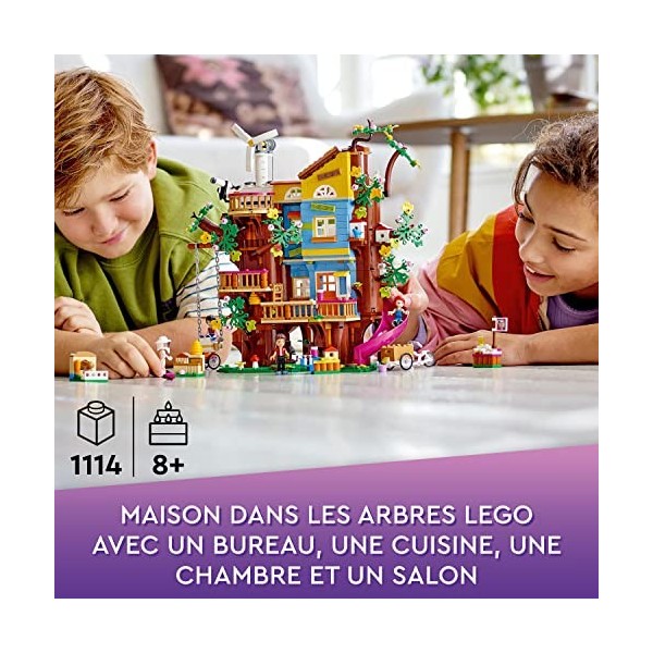 LEGO 41703 Friends La Cabane de l’Amitié dans l’Arbre, Jouet Maison, Set avec Mini-Poupées Mia, avec Toboggan et Balançoire, 