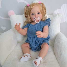 YIHANGG 55CM Entièrement en Silicone Poupée Reborn Fille 22 Pouces Réaliste Bébé Reborn Nouveau Née Cheveux Blonds Yeux Bleus