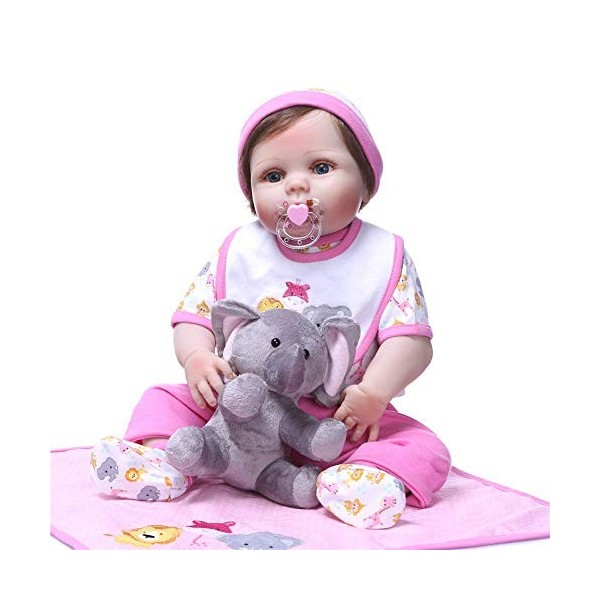 Poupée De Simulation De 55Cm, Jouet pour Bébé Fille, avec Costume Rose, Couverture Et Éléphant, Meilleur Cadeau pour Enfants 