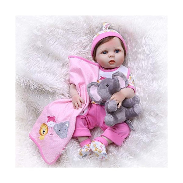 Poupée De Simulation De 55Cm, Jouet pour Bébé Fille, avec Costume Rose, Couverture Et Éléphant, Meilleur Cadeau pour Enfants 