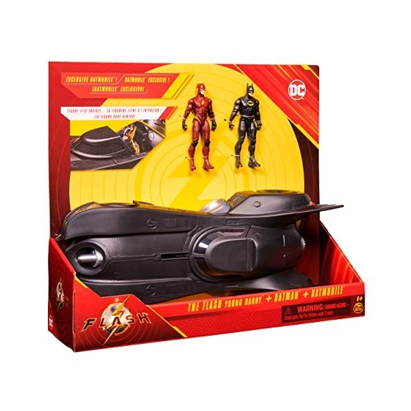 Vehiculo Batmobile + figuras Flash y Batman DC Comics 10cm