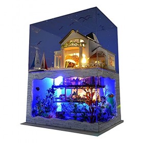 DIY Miniature Dollhouse Kit Impressions Hawaii Mini Maison de Poupée en Bois de Plage avec Lumières LED et Meubles en Bois Cr