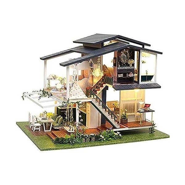 Kit de Maison De Poupée Bricolage, Kit de maison de poupée bricolage, meubles de maison de poupée en bois, modèle de lumières