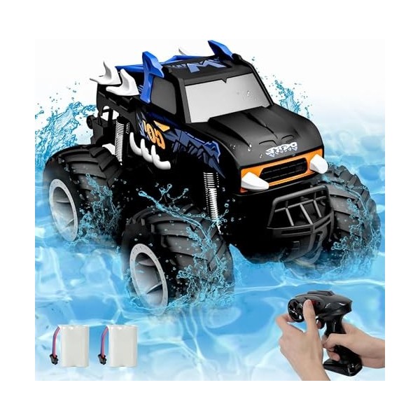RC Imperméable Monster Truck Garçon 5 6 7 8 Hors Route Toy Car Camion Radiocommandé avec 2 Batteries 1/16 4WD 2,4 GHz RC Voit