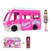 Barbie Lot Camping-Car Transformable HCD46 + Poupée Fashionistas N°187 HBV19 , 7 Zones De Jeu, 60 Accessoires, Brune, Robe