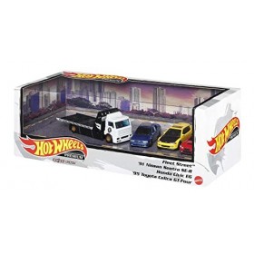 Hot Wheels Coffret Premium 3 voitures en métal à l’échelle 1/64 et 1 véhicule Team Transport, pneus Real Rider, à collectionn