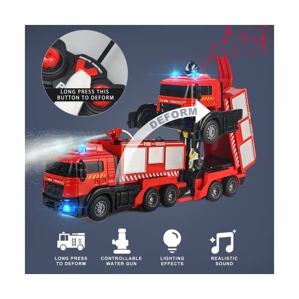 Camion de pompiers,Voiture robot transformable,Jouet de sauvetage télécommandé pour enfants de 4 à 12 ans,Jouet camion de pom