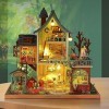 Maison De Poupée Miniature avec Kit De Meubles, Kit De Maison De Bricolage en Bois Bricolage 3D avec Lumière LED, Jouets De M
