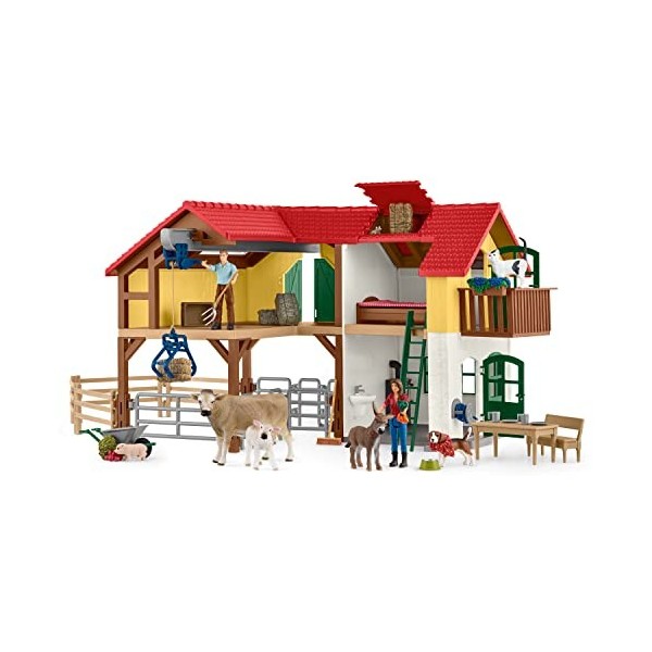 Schleich 42407 La Ferme avec étable et Animaux, dès 3 Ans, Farm World - Coffret, 49 x 14 x 34,5 cm