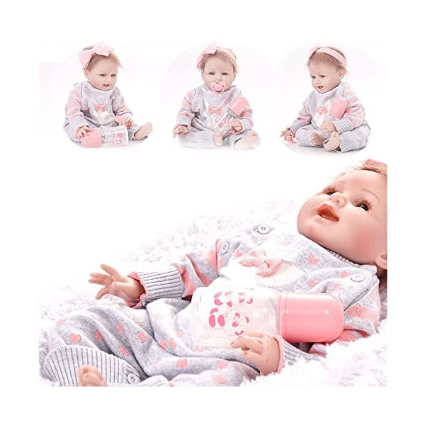VVLXRIC Poupees Bebe, 22Pouces Fait Main Bebe Reborn Fille Realiste en Silicone, Coffret Cadeau De NoëL,A