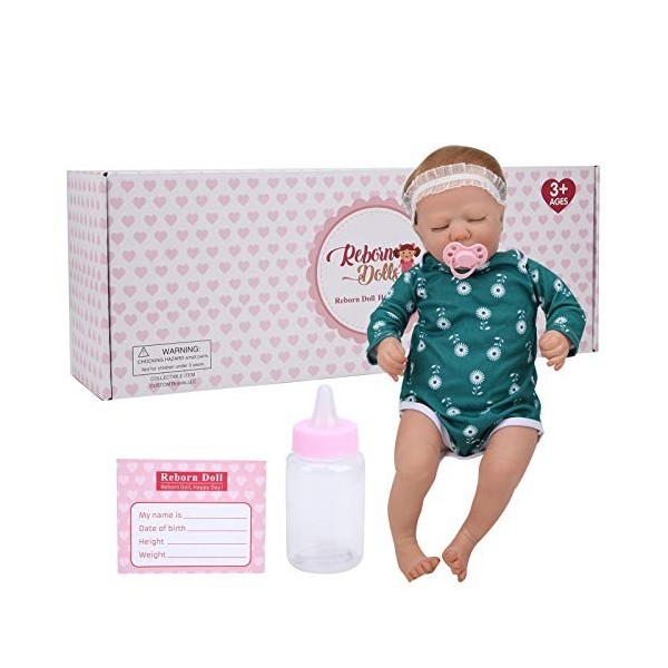 19.5 pouces Reborn bébé poupée réaliste brun cheveux artificiels bébé poupée jouet biberon mamelon ensemble, pour la maison
