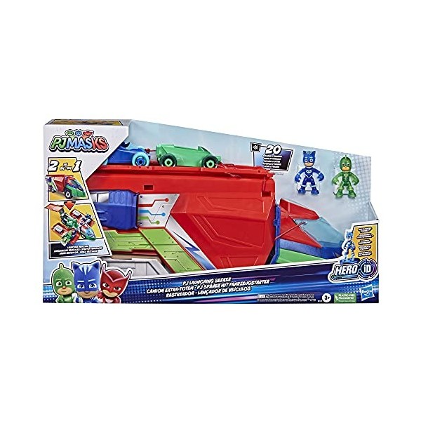 PJ Masks PJ Launching Seeker Preschool Toy, Transforming Vehicle Playset with 2 Cars, 2 Action Figures, and More, for Kids Ag