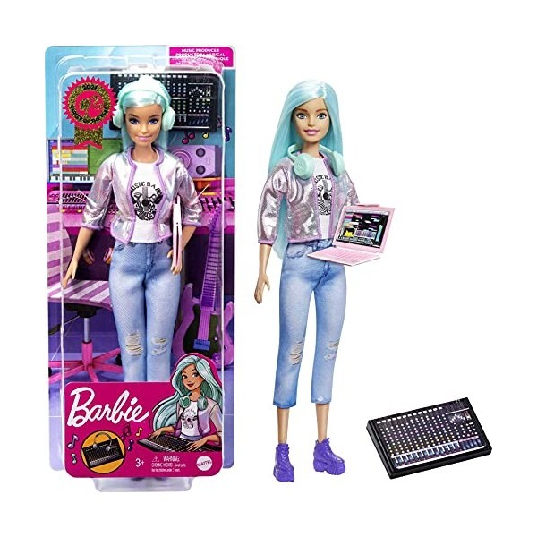 Barbie Métiers de lannée, poupée productrice de musique aux cheveux bleu clair, jouet pour enfant, GTN77