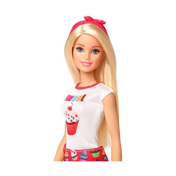 Barbie Métiers poupée cupcake, pâtissière blonde avec robe aux motifs gâteaux, jouet pour enfant, FHP65