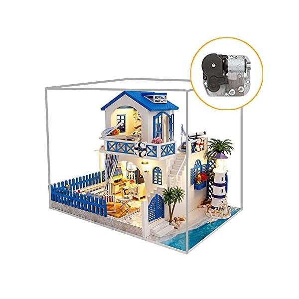 Kit De Maison De Poupée Bricolage avec Musique Et Étanche À La Poussière Miniature Jardin Méditerranéen Villa Maison De Poupé