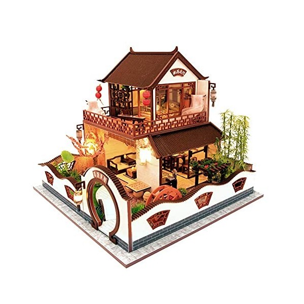 Kit De Maison De Poupée Bricolage avec Musique Et Anti-Poussière Miniature Chinoise Ancienne Cour Villa Loft Meubles De Maiso