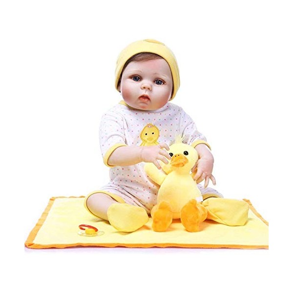 Poupées Bébé Fille Reborn De 23 Pouces, avec Couverture Et Poupée, Poupée Réaliste en Silicone Ducksoft, Corps Complet, Jouet