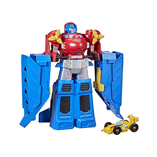 Transformers, Optimus Prime Jumbo Jet avec Figurine Bumblebee Voiture de Course de 11 cm, Jouets Convertibles, dès 3 Ans, 38 