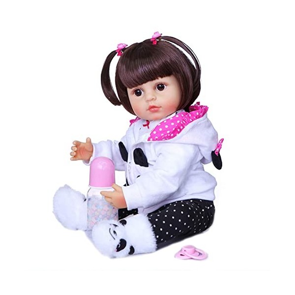 22 Pouces Reborn Bébé Poupées Fille avec des Yeux Bleus/Marrons Poupée De Cheveux Raides avec des Vêtements Réaliste Enfant e