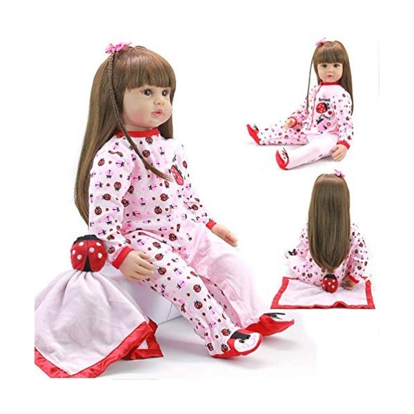 60 Cm Vinyle Souple Silicone Vie comme Reborn Bébé Poupée Fille Cheveux Longs Nouveau-Né Poupées Yeux Bruns Fille Poupée pour