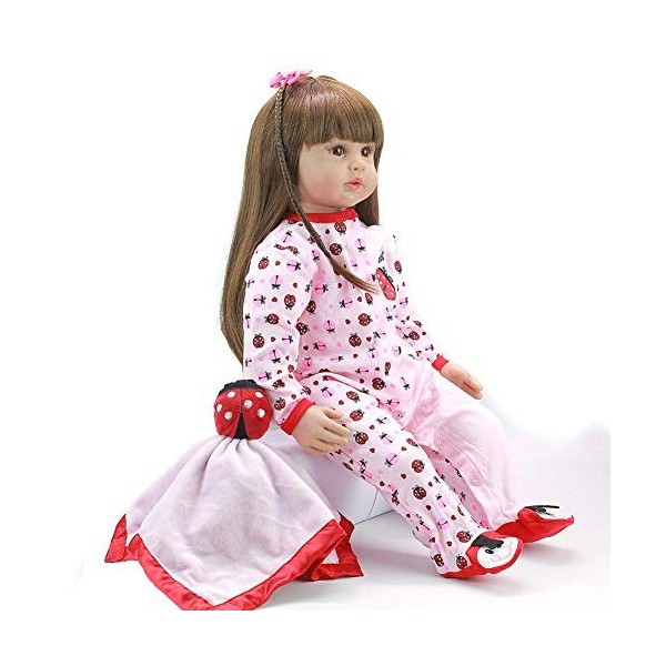 60 Cm Vinyle Souple Silicone Vie comme Reborn Bébé Poupée Fille Cheveux Longs Nouveau-Né Poupées Yeux Bruns Fille Poupée pour