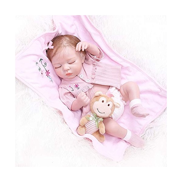 19 Pouces Réel Bébé Fille Endormie Renaître Enfant en Bas Âge Fille Poupée Doux Toucher en Silicone Bébé Cadeau pour Filles E