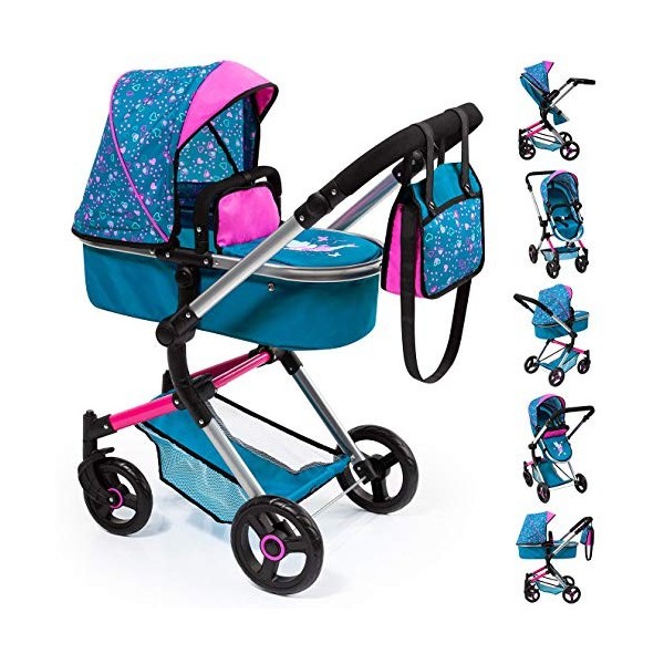 Bayer Design-18409AA Landau pour poupée Neo Vario, Convertible, Pliable, réglable, Moderne, 18409AA, Bleu, Rose, fée avec Mot