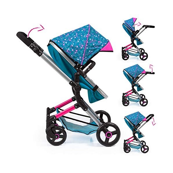 Bayer Design-18409AA Landau pour poupée Neo Vario, Convertible, Pliable, réglable, Moderne, 18409AA, Bleu, Rose, fée avec Mot