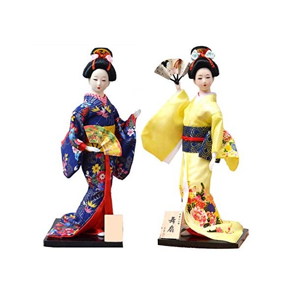 2 pièces Japonais Traditionnel Volk Kimono Geisha poupée Maiko poupée for Oriental décoratif Maison Cadeaux poupée, 45,30cm/4