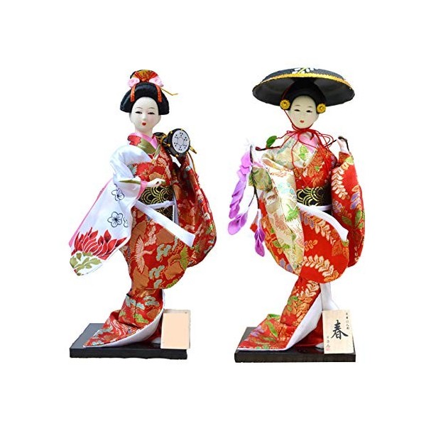 2 pièces Japonais Traditionnel Volk Kimono Geisha poupée Maiko poupée for Oriental décoratif Maison Cadeaux poupée, 36,30cm/4