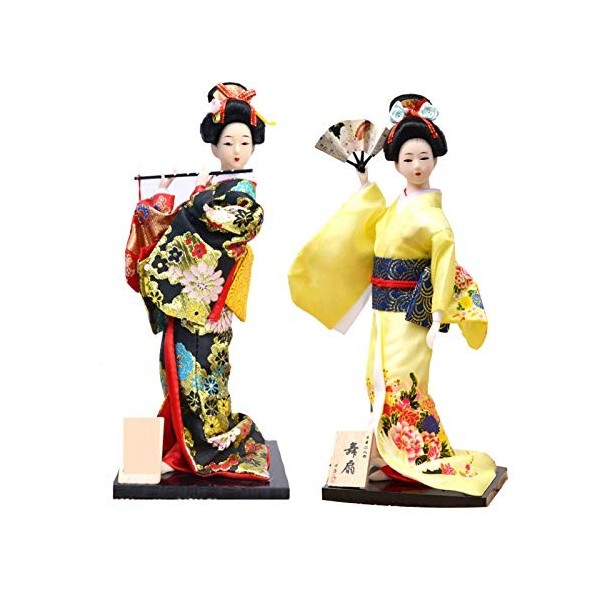 2 pièces Japonais Traditionnel Volk Kimono Geisha poupée Maiko poupée for Oriental décoratif Maison Cadeaux poupée, 39,30cm/4