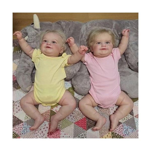 YIHANGG Cheveux Blonds Poupée RebornJumeaux Fille Mignon Sourire Poupée RebornCorps Doux et Câlin Poupée de Collection Annive