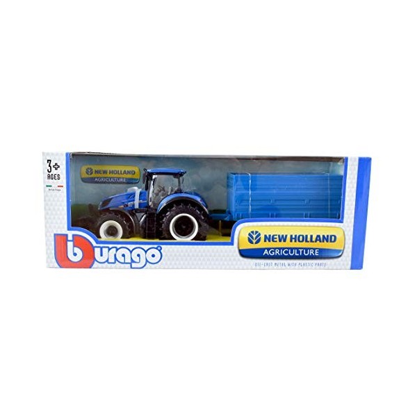 Bburago - B18-44060 - Véhicule Miniature - Tracteur et Remorque - New Holland T7040 - Echelle 1/32 Modèle Assorti 