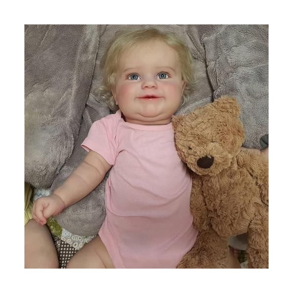 YIHANGG Cheveux Blonds Poupée RebornJumeaux Fille Mignon Sourire Poupée RebornCorps Doux et Câlin Poupée de Collection Annive