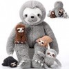 Set de 5 Pièces Paresseux en Peluche 1 Jouet Maman Paresseux 32 cm avec 4 Bébés Paresseux dans Son Ventre 12 cm Animal Paress