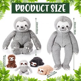 Set de 5 Pièces Paresseux en Peluche 1 Jouet Maman Paresseux 32 cm avec 4 Bébés Paresseux dans Son Ventre 12 cm Animal Paress