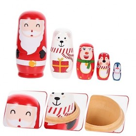 SAFIGLE 5 Ensembles Poupée De Noël Poupées Gigognes en Bois Poupées Gigognes Russes Cadeaux De Noël Jouets Empilables en Bois