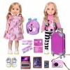 Ensemble de poupée 35,6 cm avec valise, vêtements, accessoires y compris bagages, sac à dos mignon, 2 ensembles de vêtements 