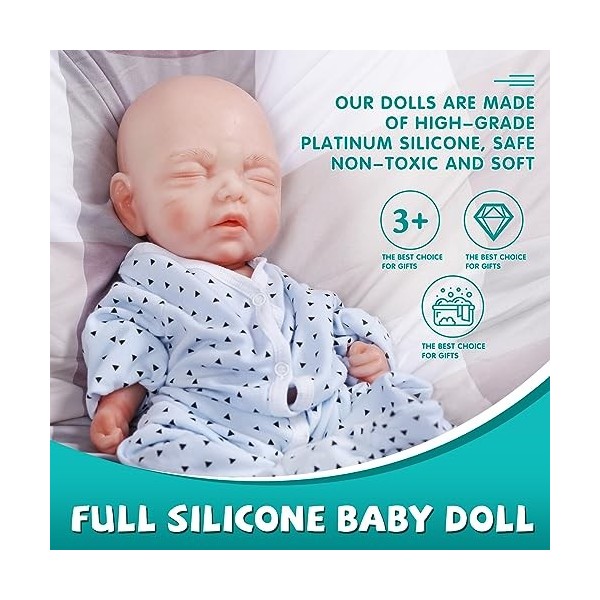 COSDOLL Reborn – Poupée bébé garçon – 38,1 cm – Poupée réaliste entièrement en silicone endormi, anniversaire pour garçons et